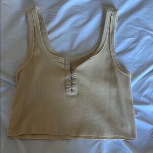 Aerie Tan Crop Buttoned Tank Top